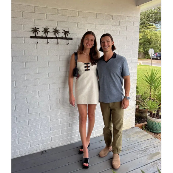 LoveShackFancy Adelaide Tweed Bow Mini Dress Ivory Black Sleeveless Sz 10 - Picture 3 of 16